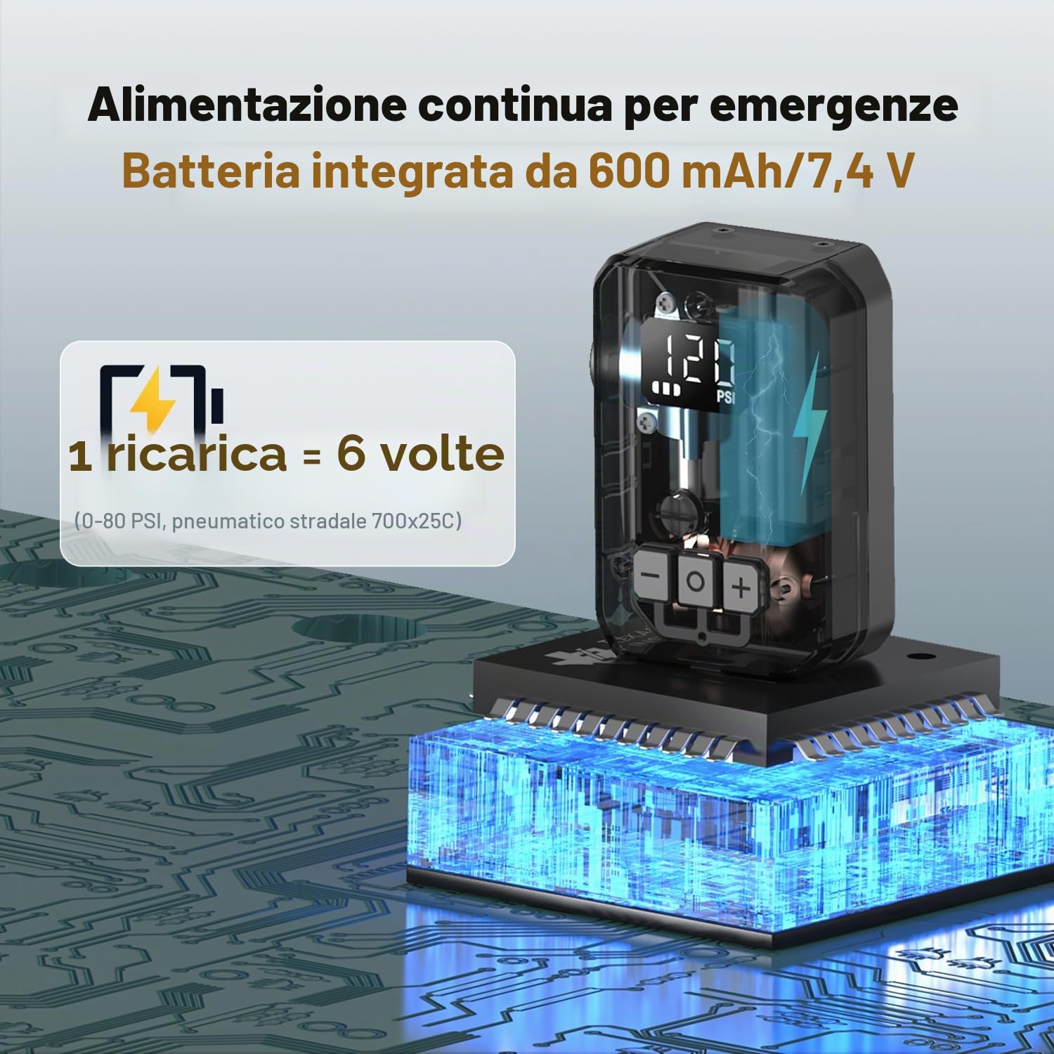 Peakspeak Mini Pompa Elettrica Bici AS260PRO 120 PSI ricaricabile USB-C con manometro e arresto automatico
