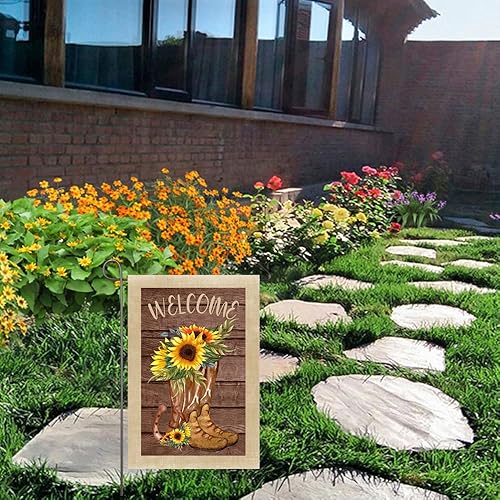 Miniatura 8 de Botas de girasol, bandera de jardín, bandera de bienvenida de verano, 12 x 18 pulgadas, botas de vaquero florales de doble cara, banderas de