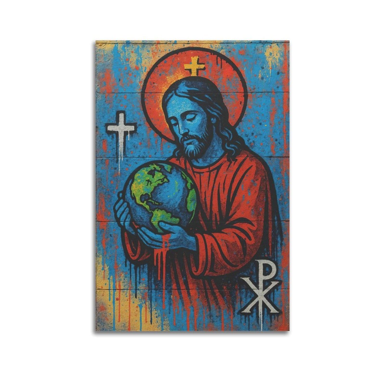 ESTE Christianity Jesus Themed Artwork in Street Graffiti Style Poster Decorative Painting Canvas Modern Art Picture 24x36inch(60x90cm)