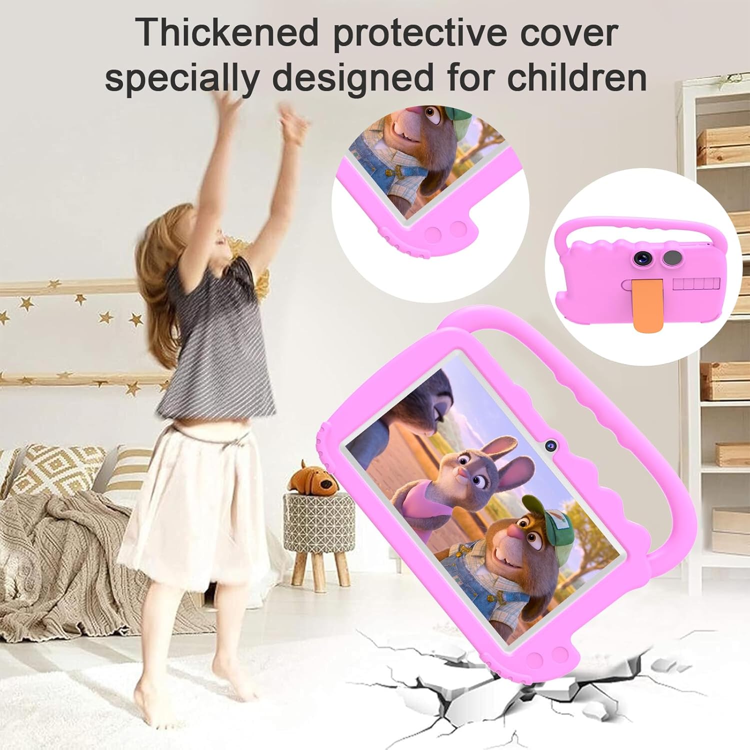 ATOZEE Kids Tablet, Android Toddler Tablet 7 inch Tableta for Kids, 4GB RAM 32GB ROM Supports 1TB Expansion, WiFi-6 Dual Camera 7" IPS Safety Eye Protection Screen Parental Control Kid Tablets (Pink)