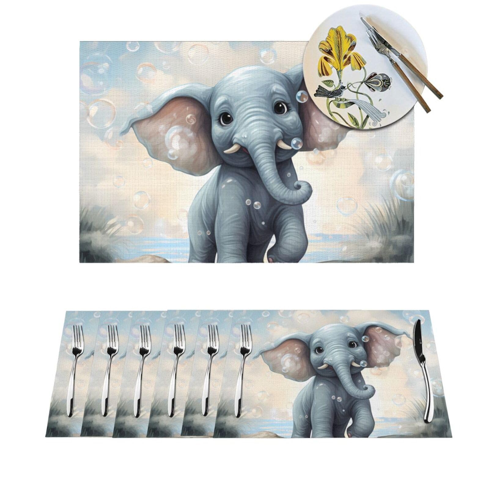 Sets de table en PVC tissé motif éléphant : l'élégance durable pour intérieur et extérieur