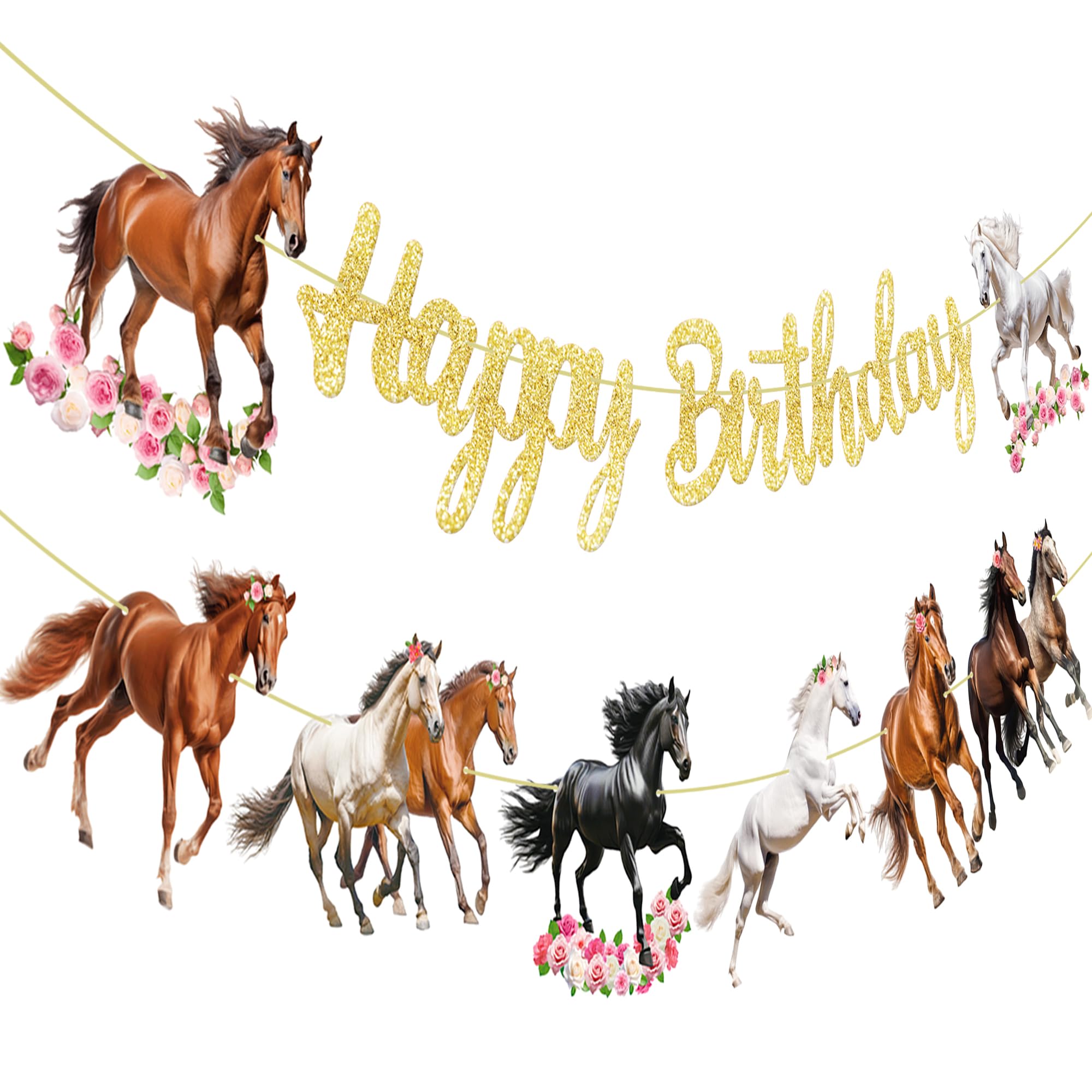 Horse Birthday Party Decorations Horse Happy Birthday Banner 2Pcs Horse Theme Decoration Horse Party Banner for Wild Horse Racing Party Supplies