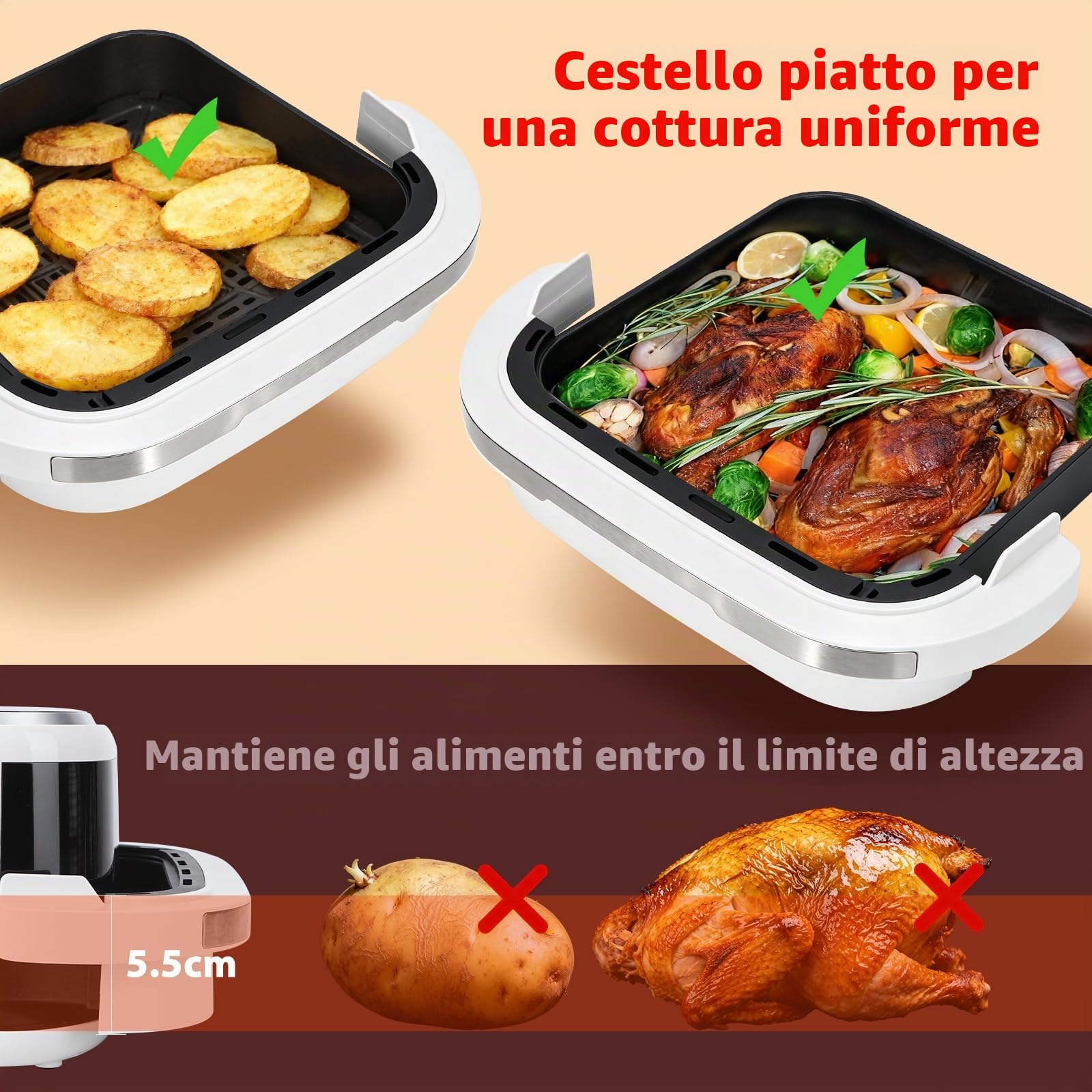 AIGOSTAR Friggitrice ad Aria 2200W: Extra-Crispy Silenzioso per Pizze 27cm