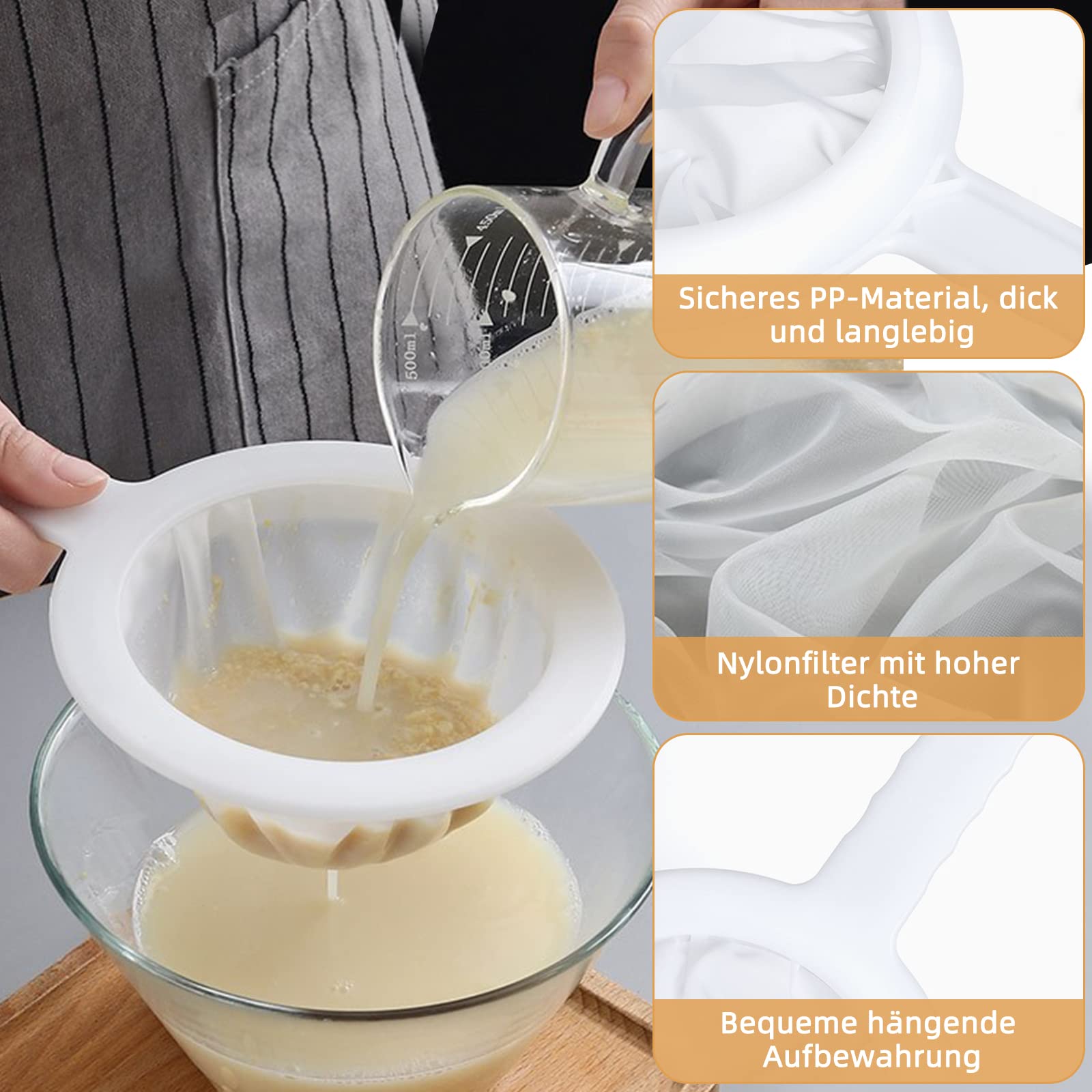Lebensmittelsieb Mit Griff 2 Stück Nylon-Sieb Fein Produktbild-Vorschau 9