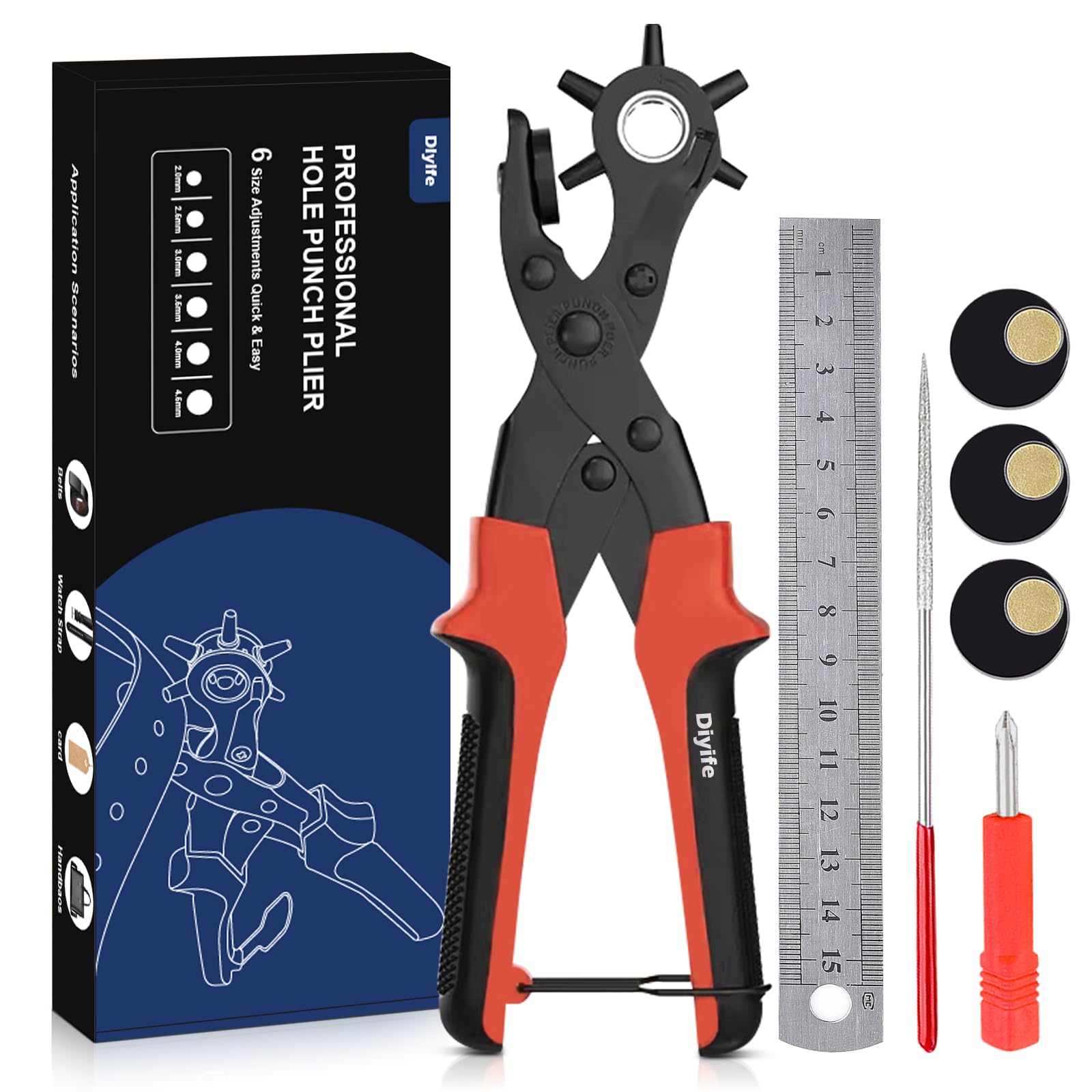 Diyife Leather Hole Puncher, Full Set Punch Tool Kits for Belts, Leather