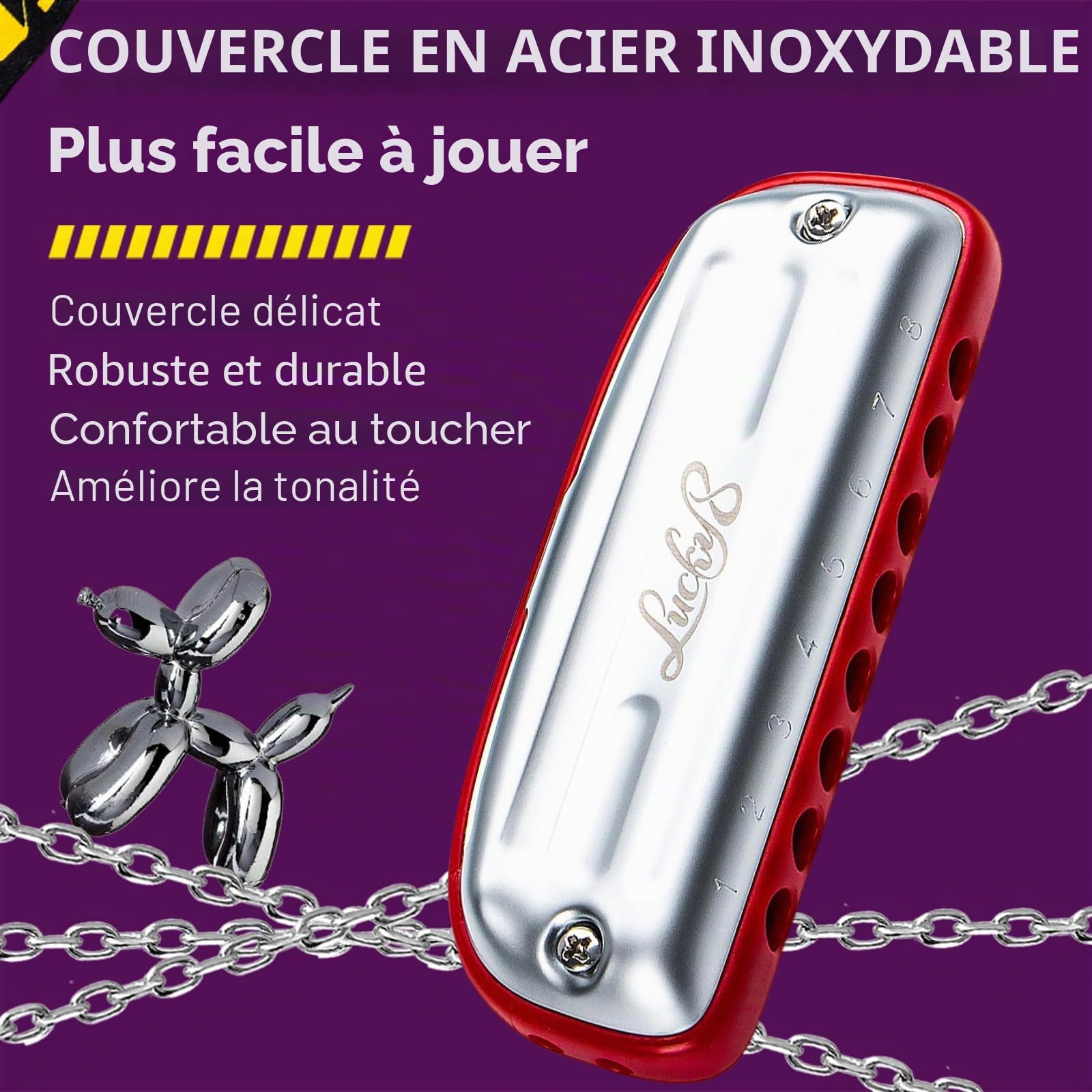 East top Harmonica Blues 8 trous, harmonica diatonique en Do pour adultes, débutants, professionnels et étudiants, en cadeau, rouge