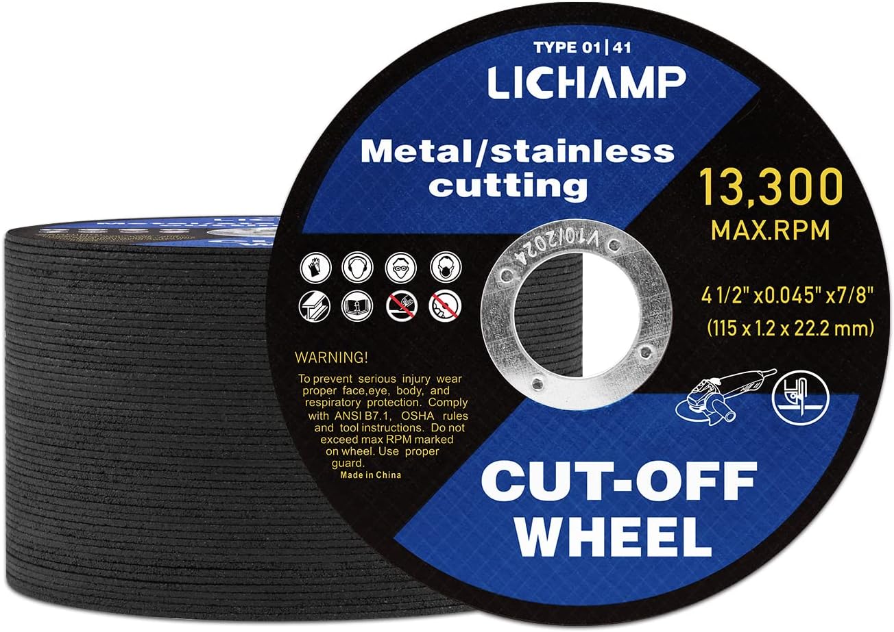 Lichamp 4-1/2 Cut Off Wheels for Metal, 50 Pack 4.5 inch Disc Cutting Wheel Cutoff Blade, 4.5"x0.045"x7/8", A050BK