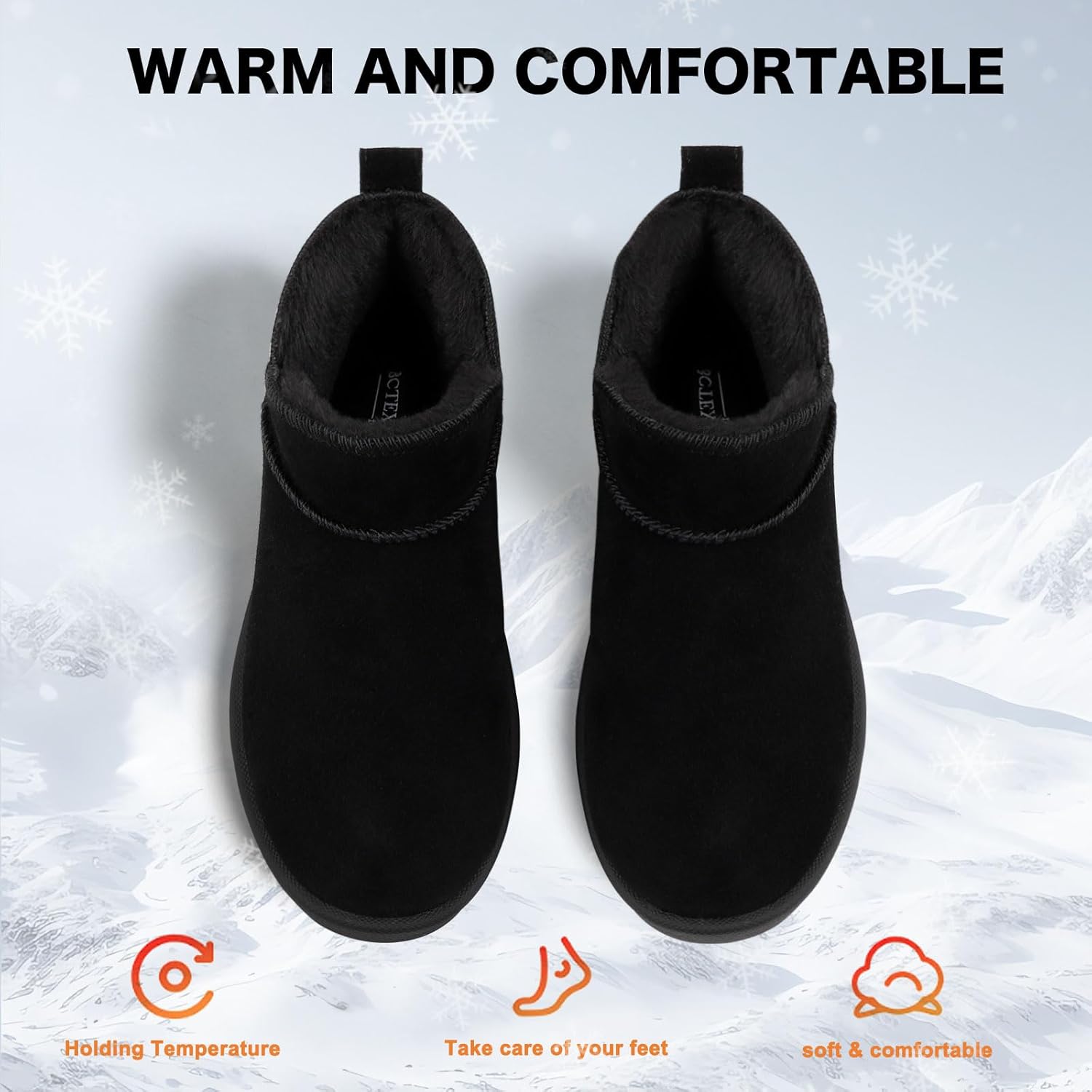 BCTEX COLL Women's Winter Snow Mini Black Boots Classic Faux Fur Lined Warm Short Slip On Ankle Boots， Size 11 - Image 4