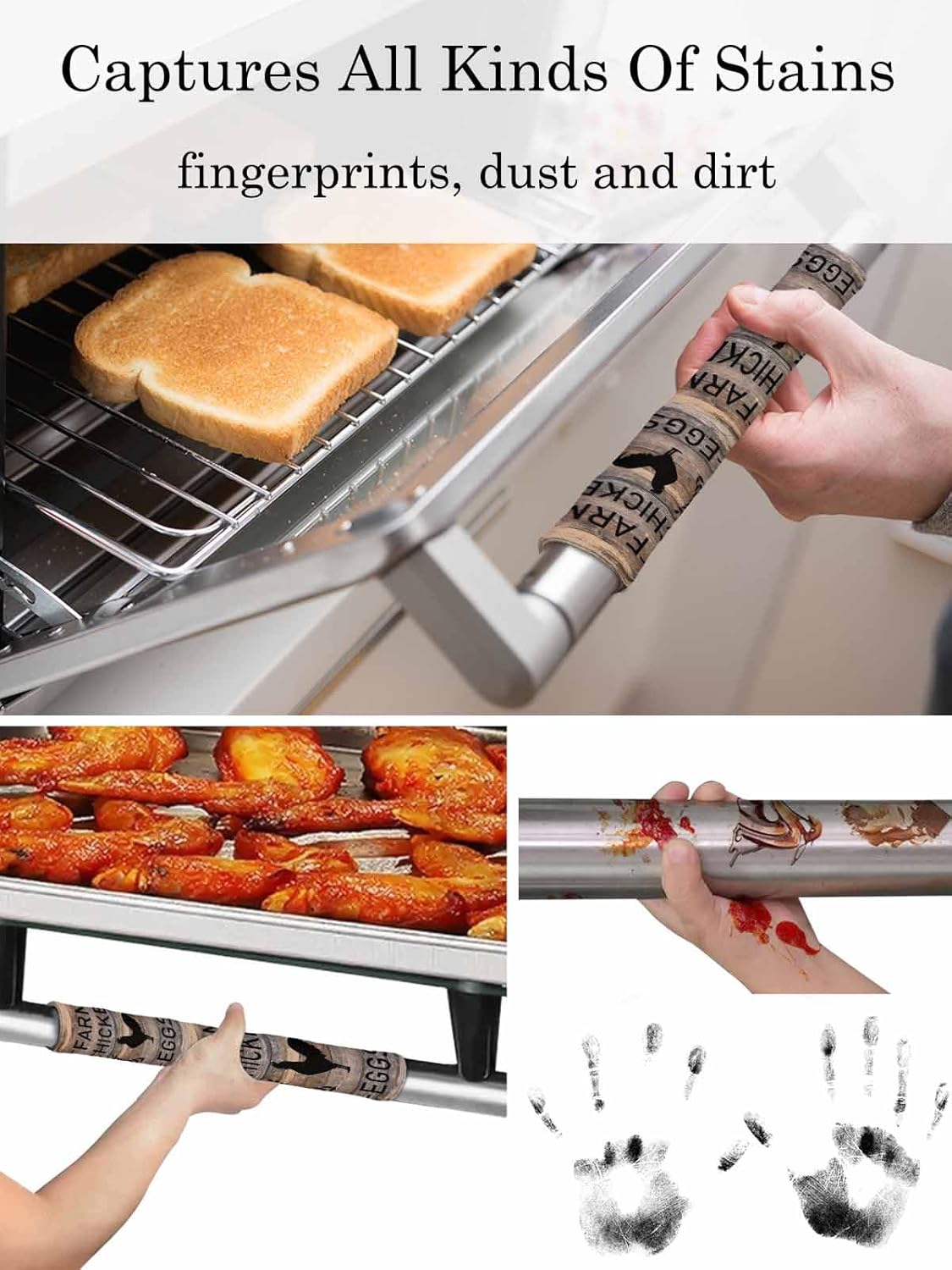 Brown Farm Chicken Refrigerator Door Handle Covers Set of 2,Country Retro Wooden Grain Kitchen Fridge Microwave Oven Dishwasher Stove Cabinet Handle Protectors,Farmhouse Cabin Washable Appliance Decor