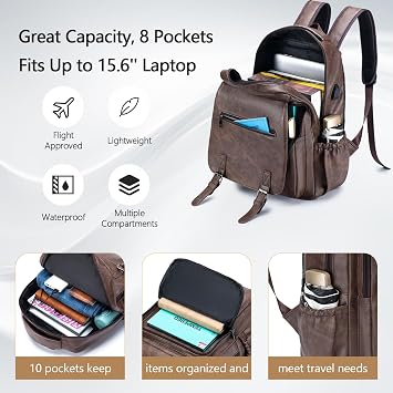 40x30x15 British Airways Travel Backpack Underseat Cabin Bag Luggage KLM Jet2 Waterproof PU Leather Travel Rucksack Cabin Size for Plane Hand Luggage 14 Inch Laptop Backpack For Womens, Mens