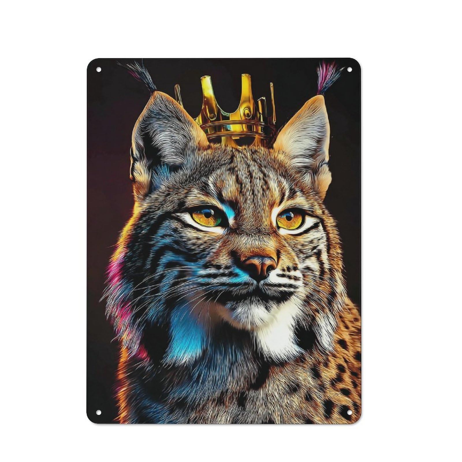 Decorative Tin Plaque with Royal Lynx Majesty in Color Design 40x30cm, Classic Novelty Wall Art for Flat, Dorm Room, Lounge Or Cafe