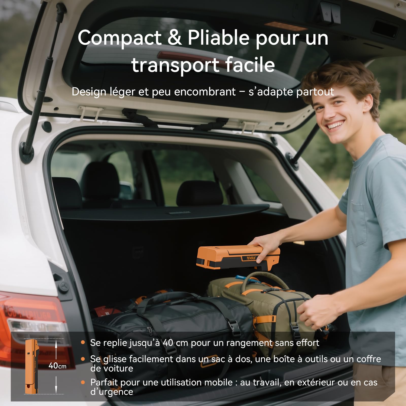 Projecteur LED Rechargeable 1500LM Lampe sur Pied Pliable avec Trépied Réglable, Éclairage de Chantier, Extérieur, Camping, Bricolage, Étanche IP54, Batterie Intégrée avec Charge Type-C