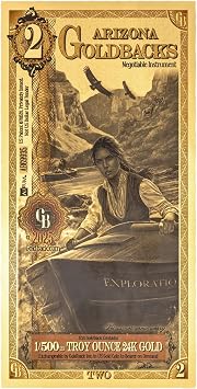 Arizona 2 Goldback Gold foil Art Series Exploration | 1/500th of a Troy Oz of 24K Collectible Gold 1 Pack