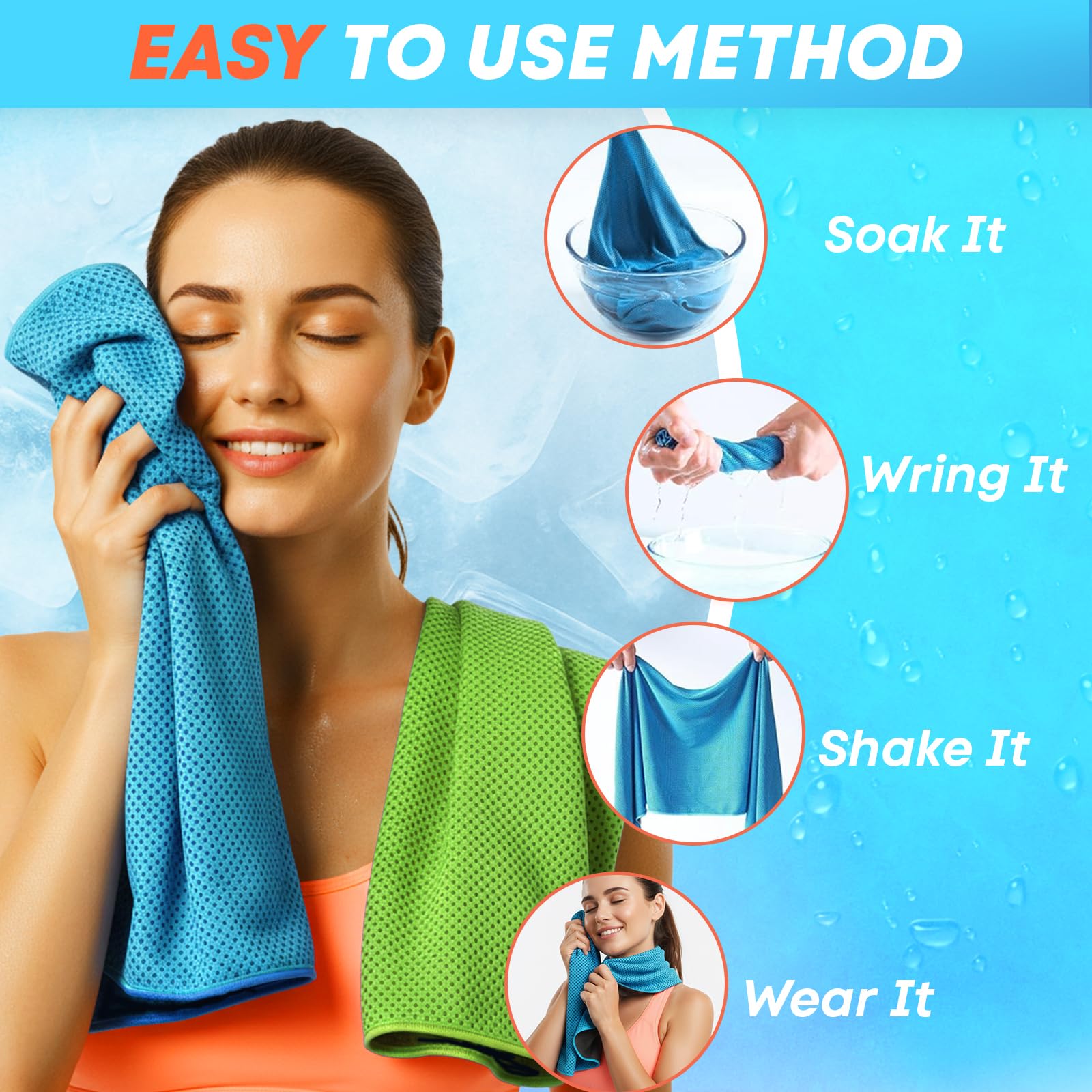 RUENVUE 4 Pack Cooling Towels (40"x 12"), Soft Breathable Gym Towels, Outdoors Ice Towel for Neck and Face, Camp Essentials Microfiber Sweat Towels for Gym, Run, Yoga, Workout, Travel, Climb image 6