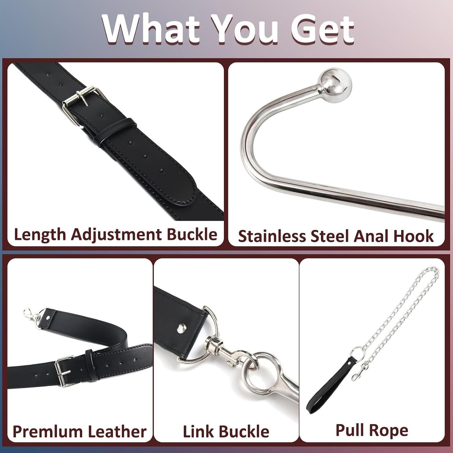 Anal Hook Harness Restraint Set with Collar, Anal Hook, Handcuffs & Towing Rope – Butt Plug Harness Kit for Couples Roleplay Christmas Party Bedroom Intimate Play Rave Games Night Club