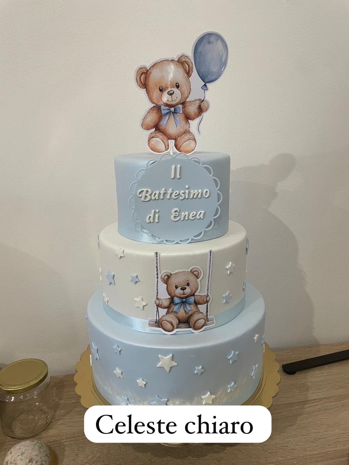 Torta Scenografica Battesimo Orsetto per Bimba e Bimbo – Centrotavola Decorativo Personalizzato – Torta Finta 3 Piani – Decorazioni Battesimo Tema Orsetto – Idea Allestimento Festa e Servizio Foto
