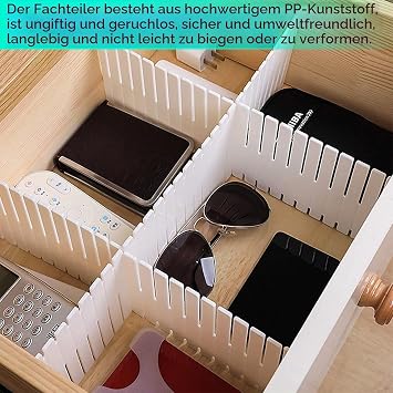 GIAK Drawer Dividers Drawer Dividers Pack of 8 Drawer Divider Adjustable Drawer Divider White For Cabinet Underwear Socks DIY Desk Organiser