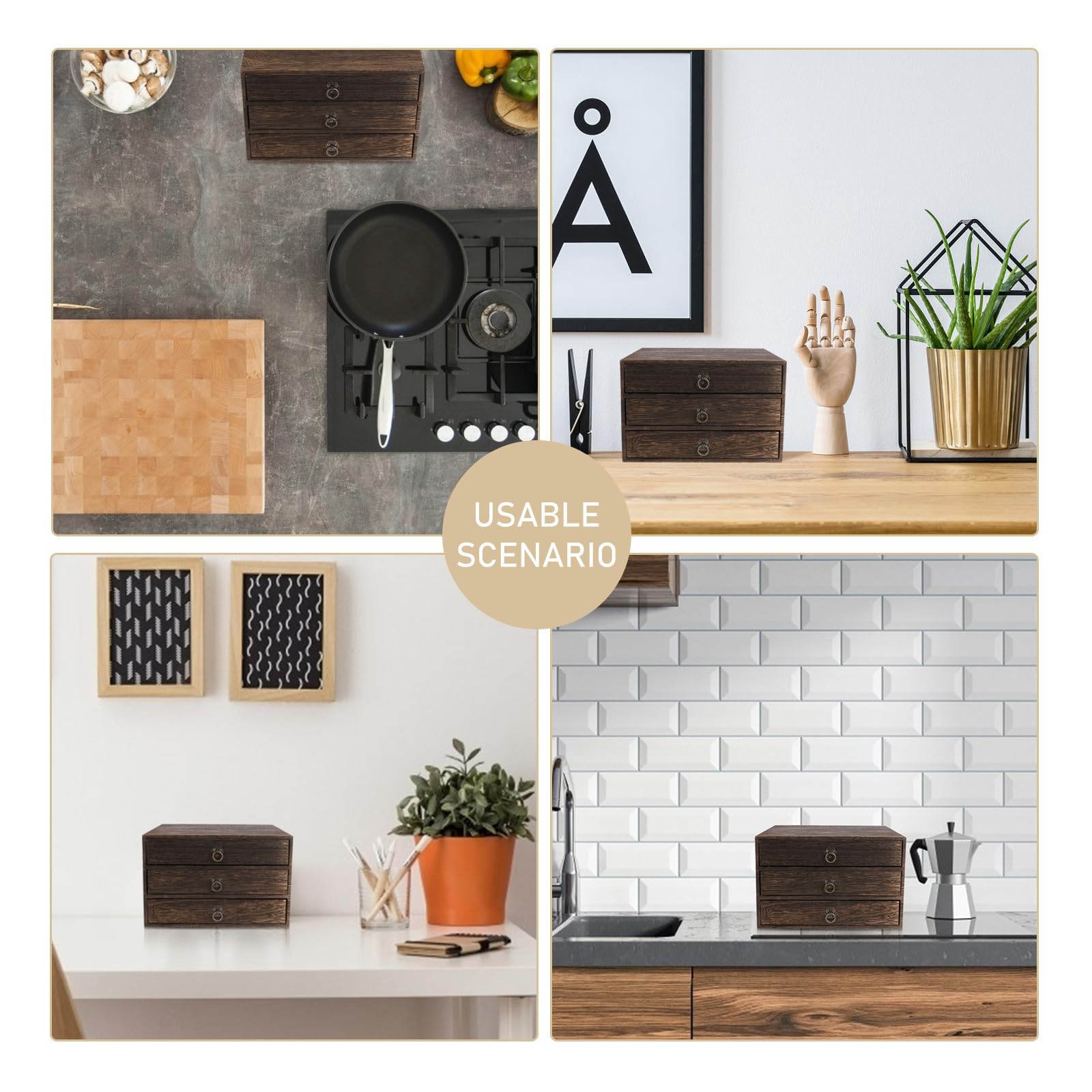 Organizzatore da Scrivania in Legno Massello 3 Livelli, Stile Retrò, Facile da Usare per Organizzare Accessori e Decorare la Casa