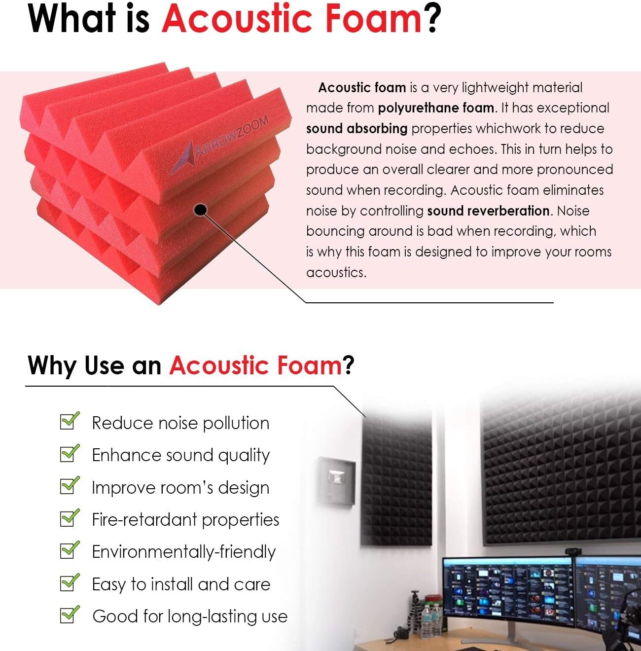 Dragon Dash 48 Pack of 9.8" x 9.8" x 1.9" Inches Black and Yellow Acoustic Soundproofing Pyramid Foam Studio Treatment Wall Panel Tiles DD1034 (BLACK & YELLOW)