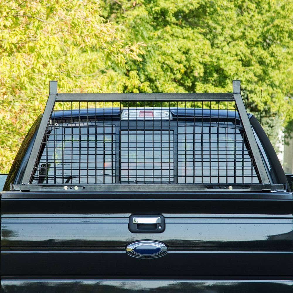 ELEVATE OUTDOOR Adjustable Headache Rack for Pickup Truck Bed, 63.5"–78.5" Wide - Steel Mesh Cab Window Protector, No-Drill Stake Pocket Mount, Ladder, Lumber, and Long Cargo Support