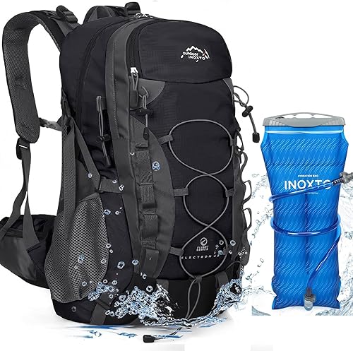 Miniatura 7 de INOXTO Mochila de senderismo ligera 35L/40L Mochila de día de senderismo con cubierta impermeable contra lluvia para viajes, camping al aire libre