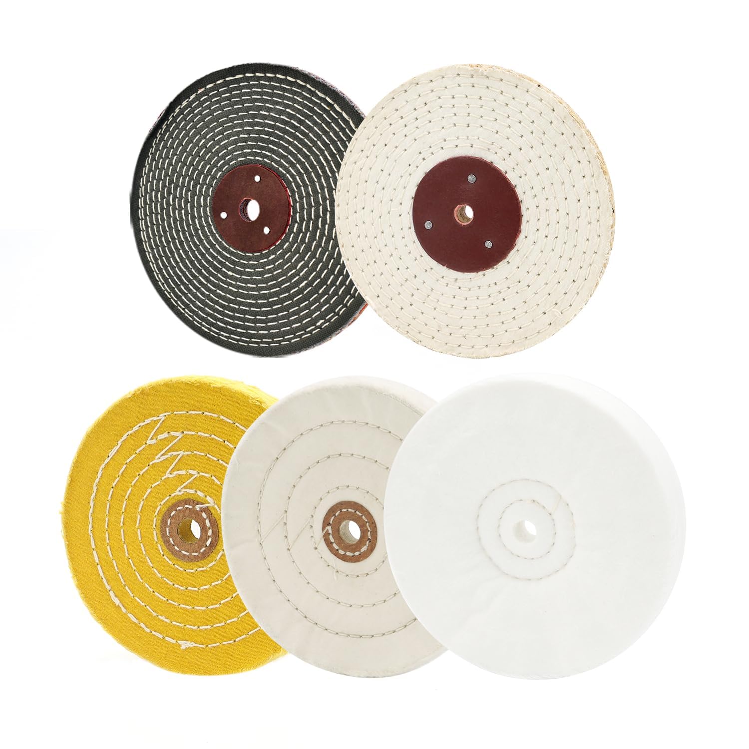 scottchen PRO Buffing Polishing Wheels 150mm (6in) x12.7mm (1/2in) Arbor Soft (30Ply) / Fine (50Ply) / Medium (42Ply) / Coarse (50Ply) / Rough (5Ply) for Bench Grinder - 5pcs