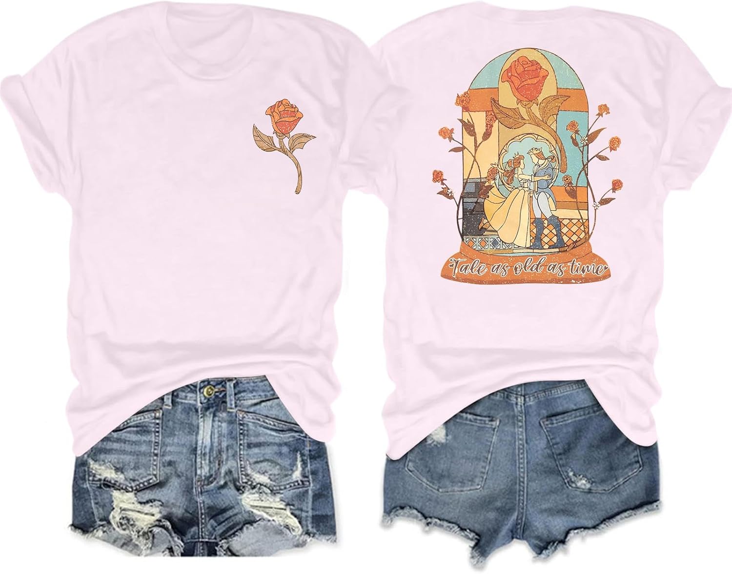 Magic Kingdom Shirt Women Beauty Shirts Belle Princess Tee Tale As Old As Time T-Shirt Vacation Short Sleeve Tops