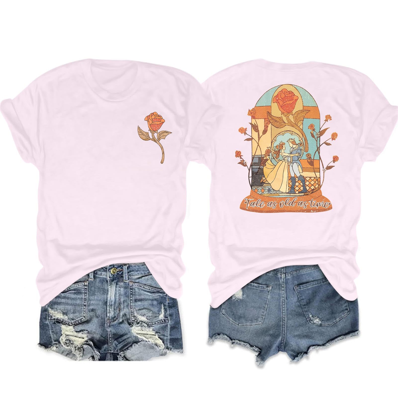 TOUCHKINNMagical Kingdom Shirt Women: Tale As Old As Time T-Shirt Beauty and The Beast Tshirt Belle Princess Short Sleeve Tee Top
