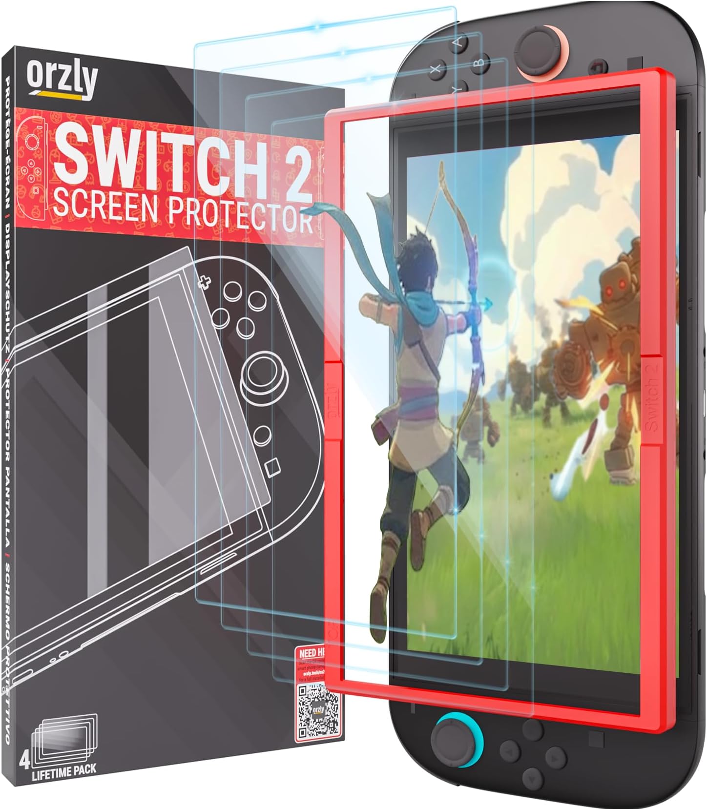 Glass Screen Protector for Nintendo Switch 2 Console 2025 Screen Size 7.9 inch 4 Pack. No Bubbles Easy Installation Anti Scratch Edition