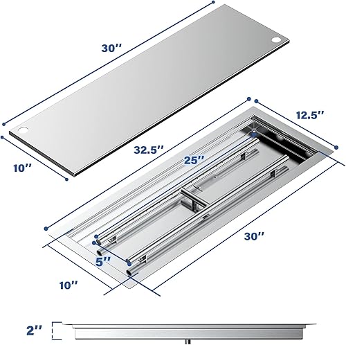 Miniatura 9 de Skyflame Sartén y quemador rectangular de acero inoxidable con tapa de quemador, 36 x 12 pulgadas