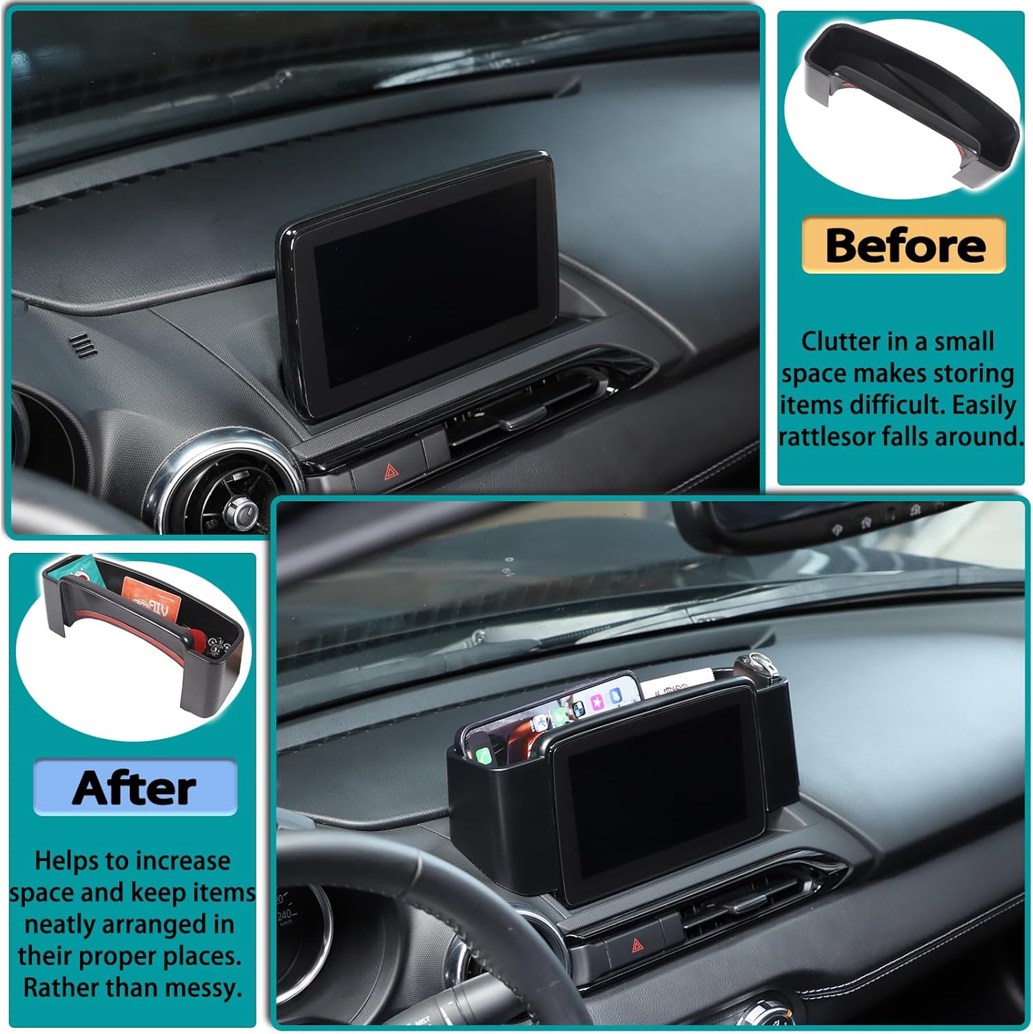 ABS Center Console Dash Storage Box Compatible with Mazda MX-5 ND 2015-2023 Navigation Screen Rear Insert Storage Tray Organizer Interior Accessories (Does not fit 2024 Mazda MX-5)