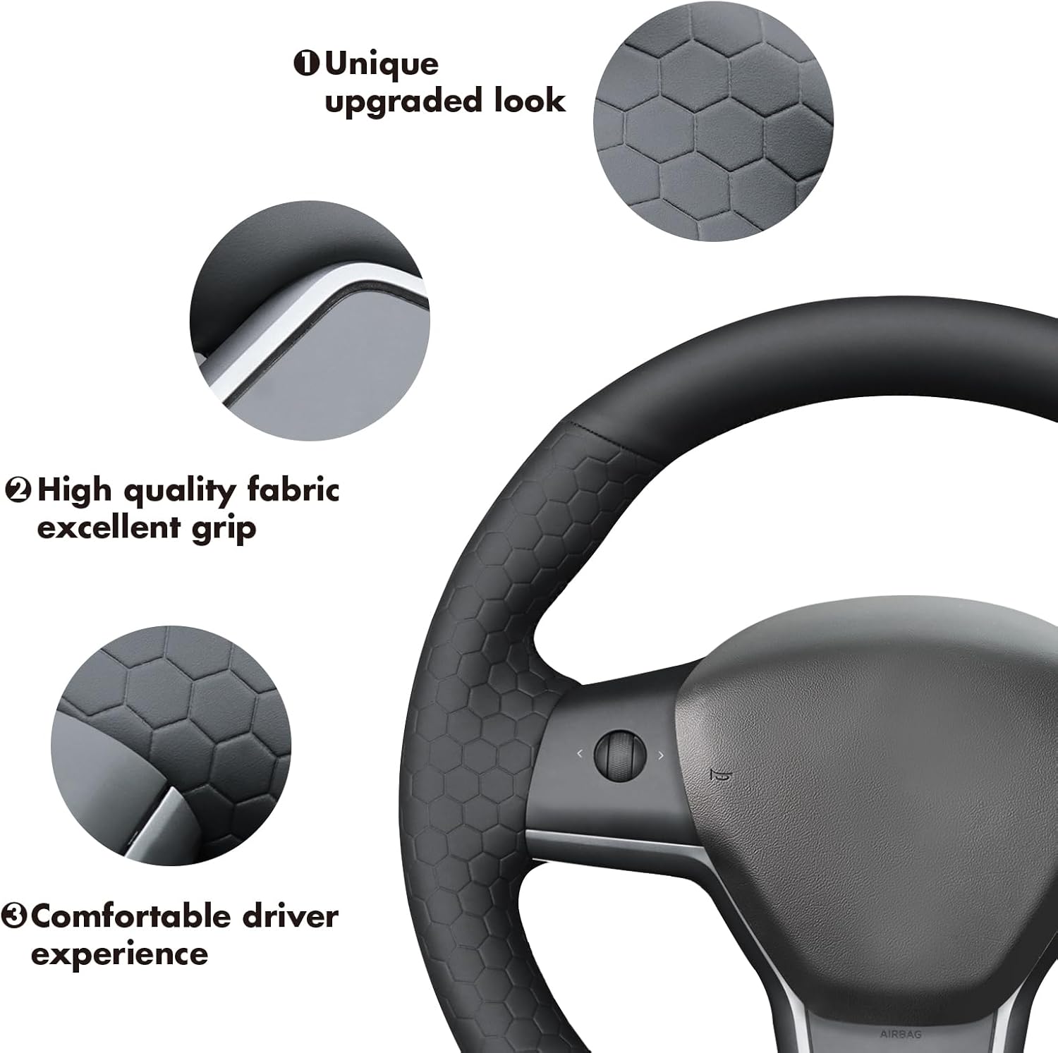 MEWANT Steering Wheel Cover for Tesla Model 3 2017-2023 / Model Y 2020-2023 Hand-Stitched Steering Wheel Wrap