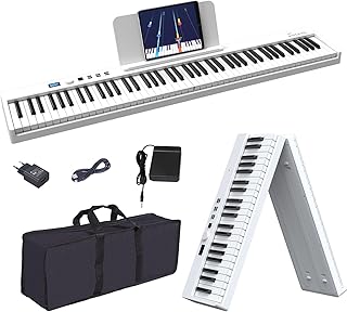 Piano mit 88 Tasten Faltbares Klavier mit LCD Bildschirm & Halbgewichteten Tasten Unterstützung MIDI Bluetooth, Digital Piano Keyboard mit Klaviertasche für Kinder Geburtstags Geschenk
