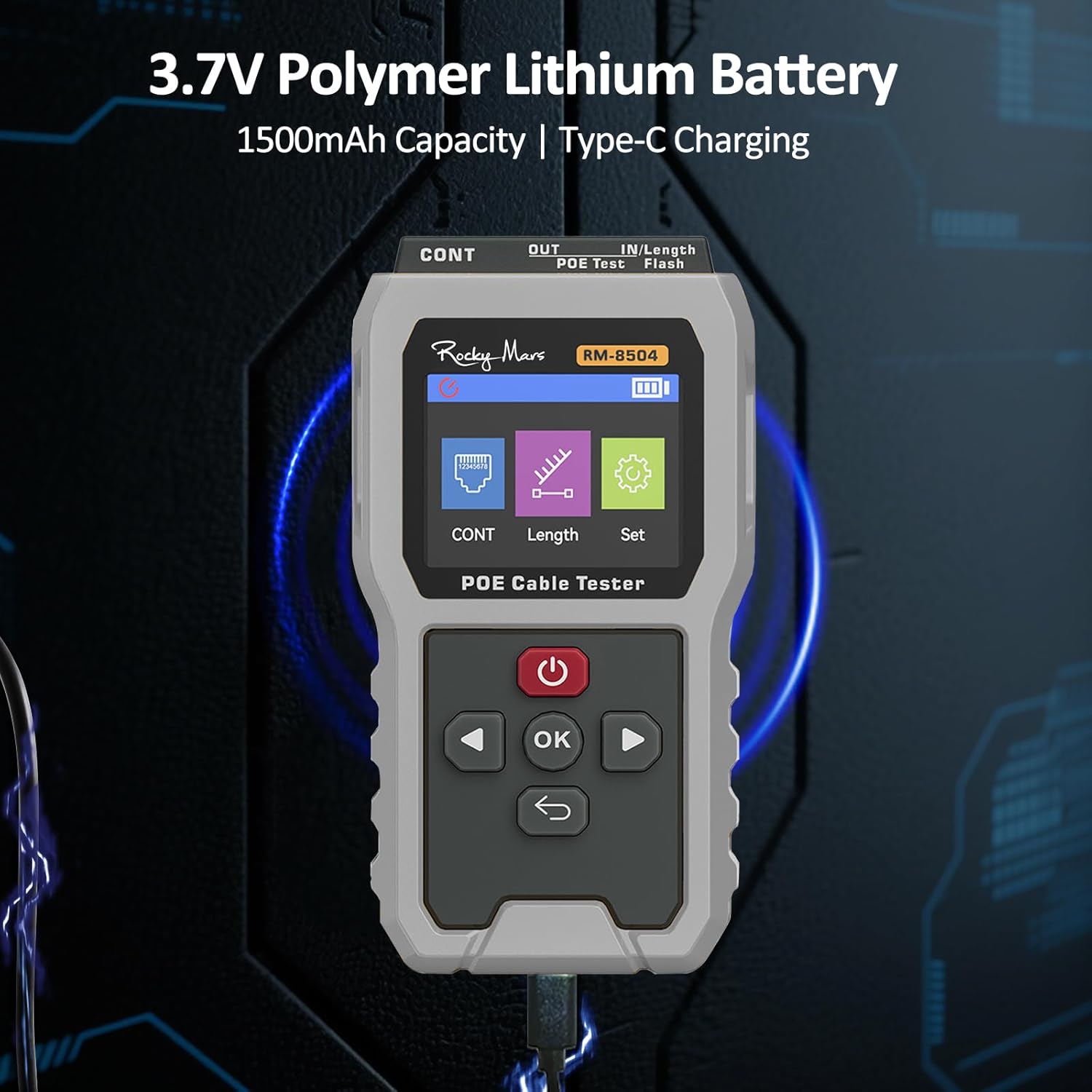 PoE Cable Tester, IEEE 802.3af/at/bt Compliant Network Tester with Port Flash Detection, Cable Length Meter, Continuity Test for CAT5 CAT6, 1500mAh Battery