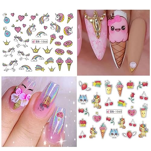 Miniatura 5 de Calcomanías de uñas de unicornio, calcomanías de transferencia de agua, calcomanías de uñas de corazón, unicornio, arcoíris, dona, diseño de uñas,