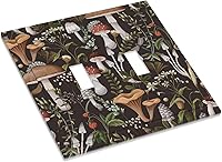 Vista 3 de Funky Retro Vintage 70s 60s Boho Hippie Hongo Botánico Floral 2 Gang Interruptor de luz de palanca doble Placa de pared Cubierta de toma