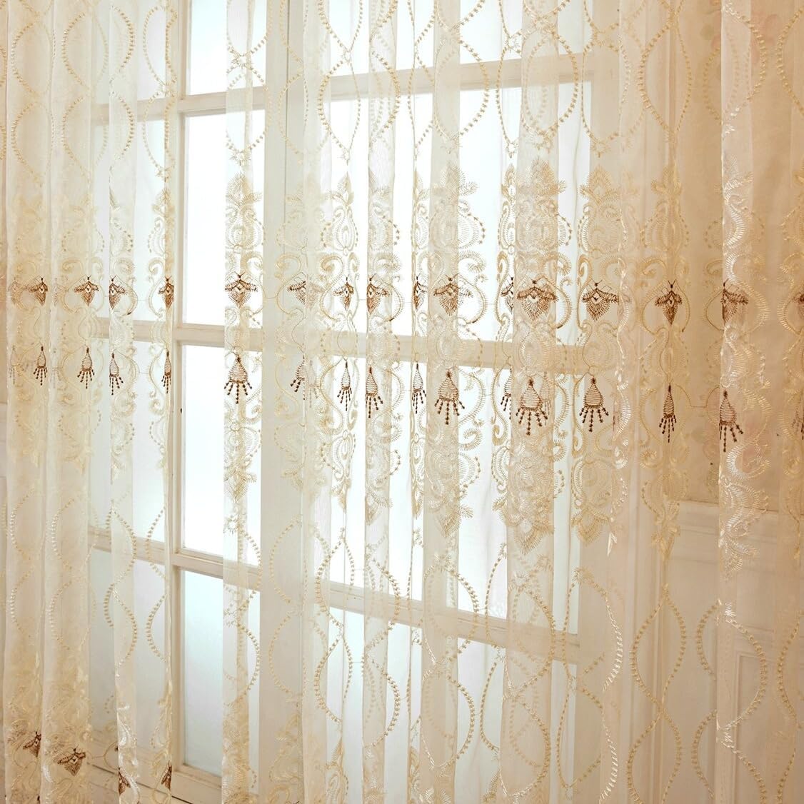 WINYY European Style Sheer Curtain Bedroom Sliding Door Living Room Decorative Gauze Curtain Voile Rod Pocket Top Window Drape 1 Panel (52 inch Wide, 84 inch Long)