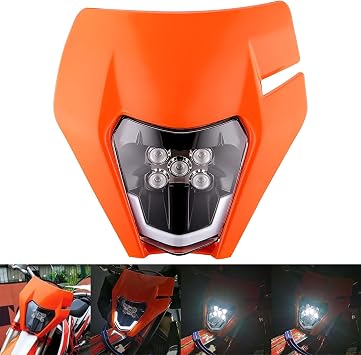 Motorcycle Headlight Dirt Bike DRL Headlamp with Bezel Compatible With KTM Husqvarna GasGas Enduro Supermoto 125 150 250 350 450 500 690 SX XCW EXC SXF XC 78114001000 Orange