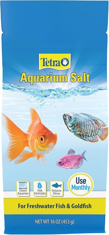 Sal de acuario para peceras de agua dulce, 16 oz | Limpia acuarios, acondiciona el agua, mejora la salud de los peces, para peces de agua dulce y peces dorados, uso mensual
