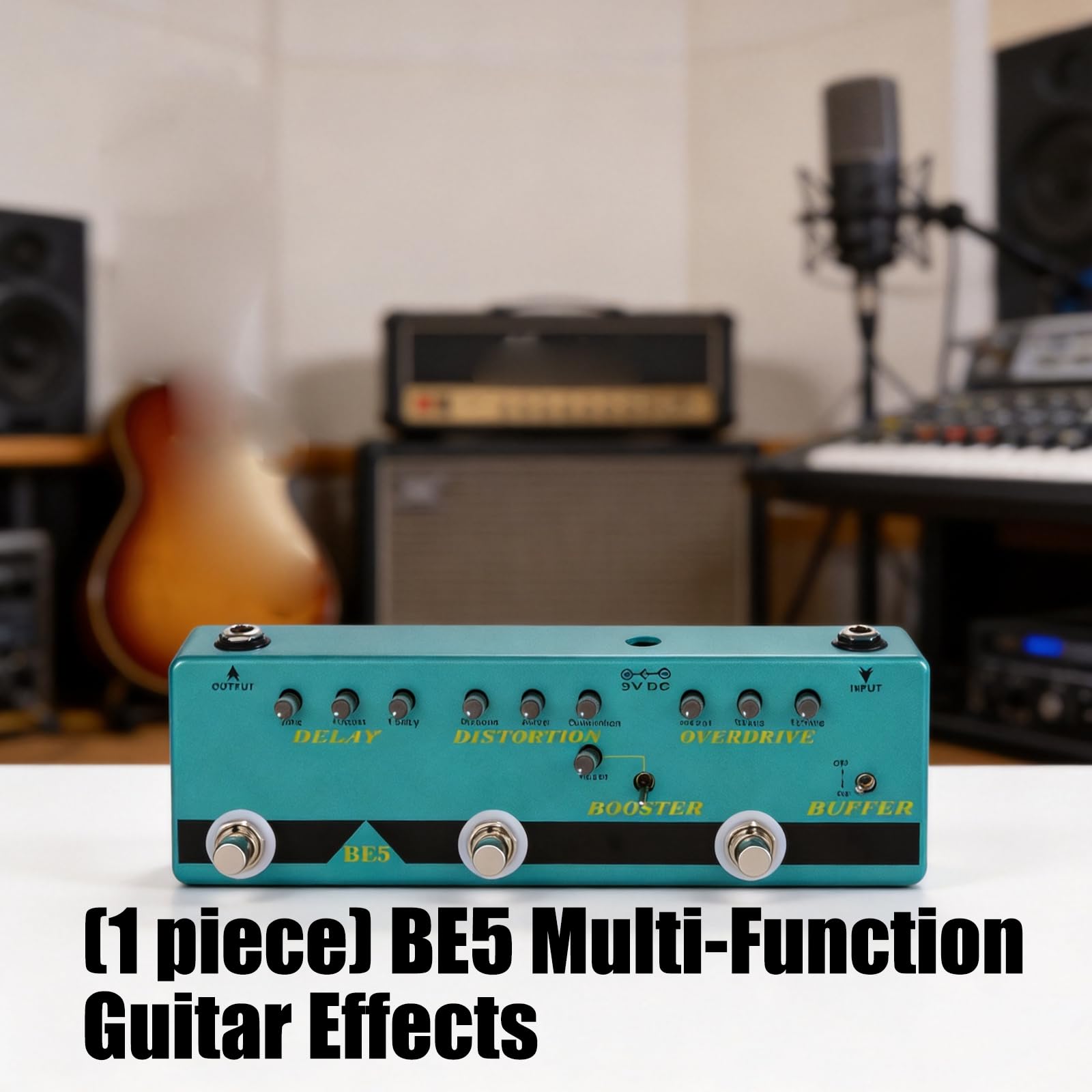 efektów gitarowych 9 V z opóźnionym przesterowaniem zniekształceń, kompaktowy 5 w 1 analogowy Stompbox z True Bypass do gitary basowej, True Bypass, do prób basowych