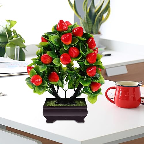 Miniatura 9 de Planta en maceta, fresero artificial, árbol frutal, bonsái, vegetación falsa de plástico, modelo de flor falsa en maceta, plantas de interior falsas