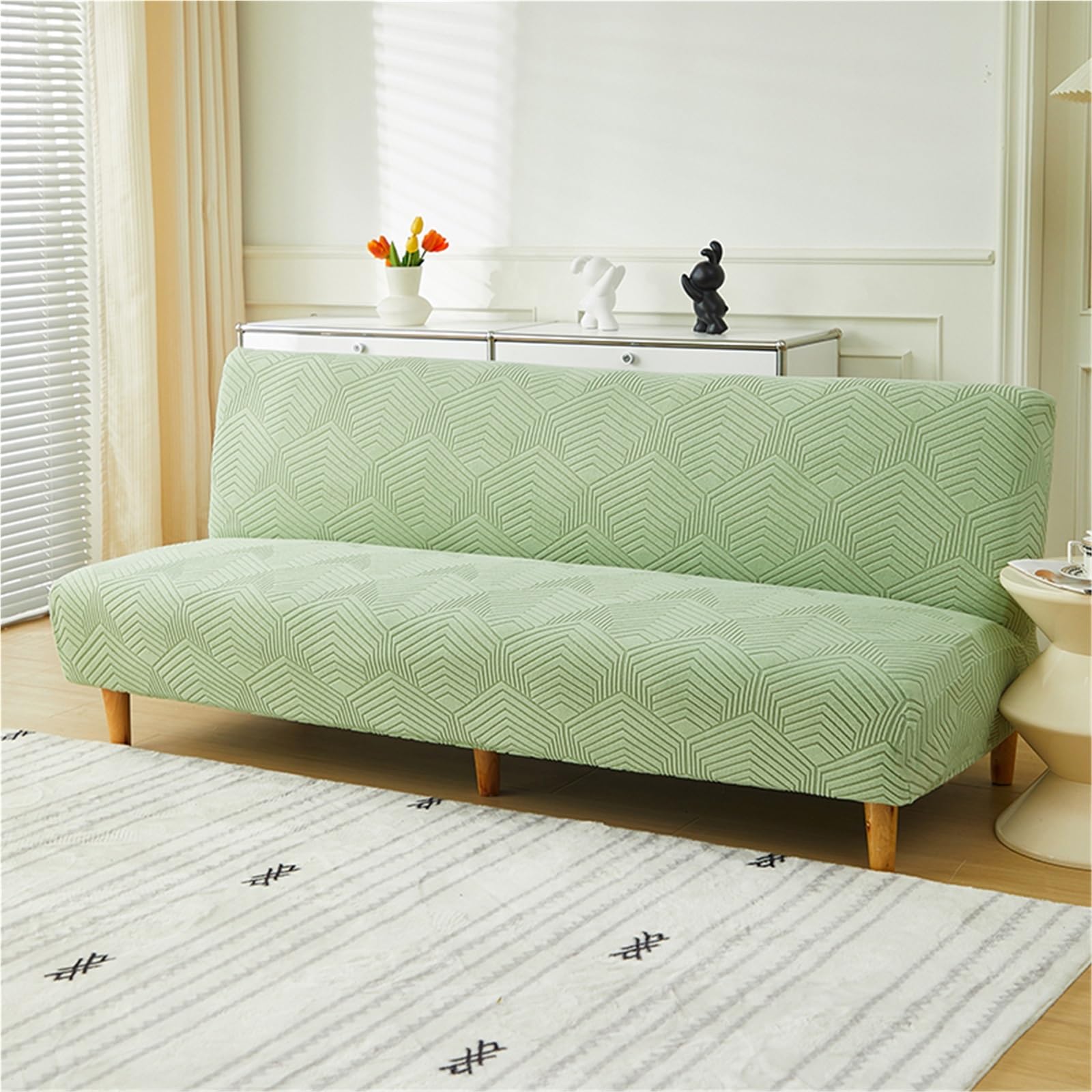 Copridivano senza Braccioli Copridivano letto senza braccioli elastico universale Four Seasons Jacquard tridimensionale pieghevole(Beige,S-sofa bed cover)