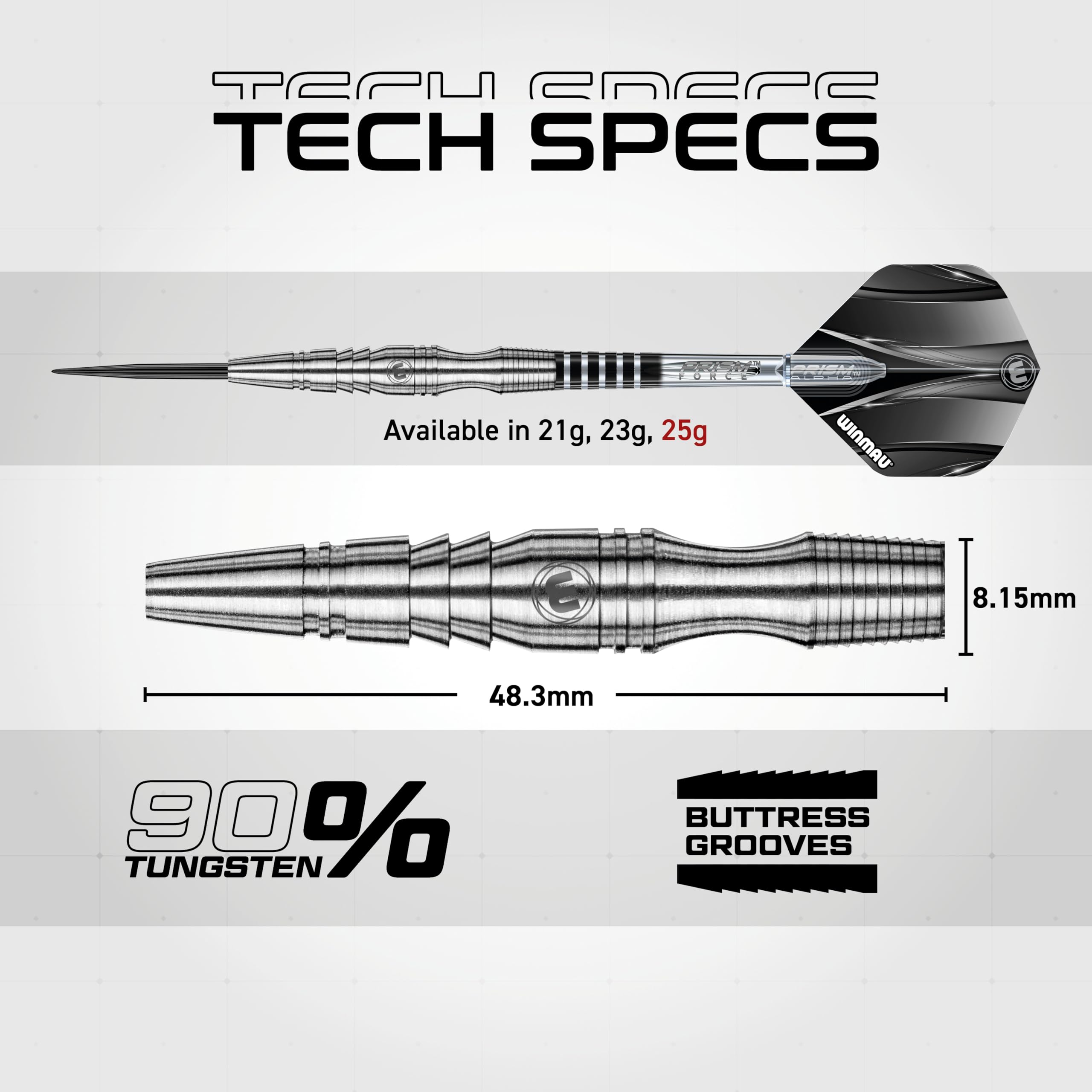 WINMAU Sniper V3 90% Freccette Steel Darts 25G.