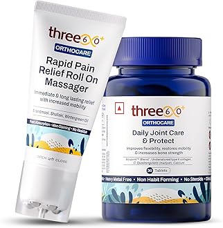 three60+ Pain Relief RollOnMassager & Daily Joint Care Combo | Improves Bone Density, Promotes Cartilage Repair, Provides Immediate & Long-Lasting Pain Relief | Non-Habit Forming