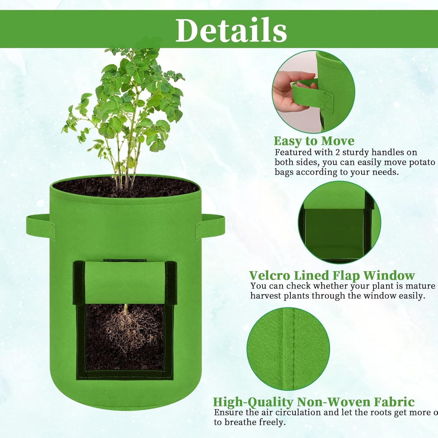 Potato Grow Bags,3 PCS 7 Gallon Nonwoven Vegetables Grow Bags with