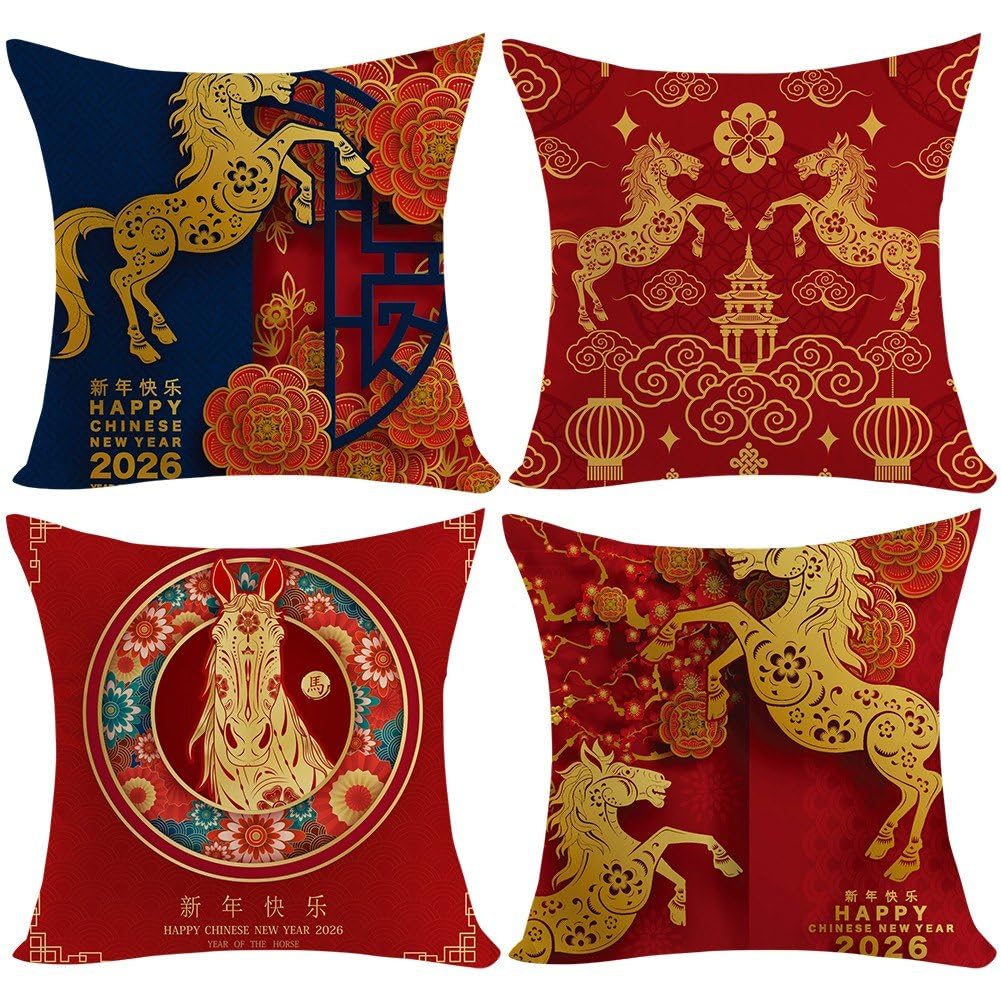 Housses de coussin motif cheval zodiaque chinois, le cadeau idéal Nouvel An 2026