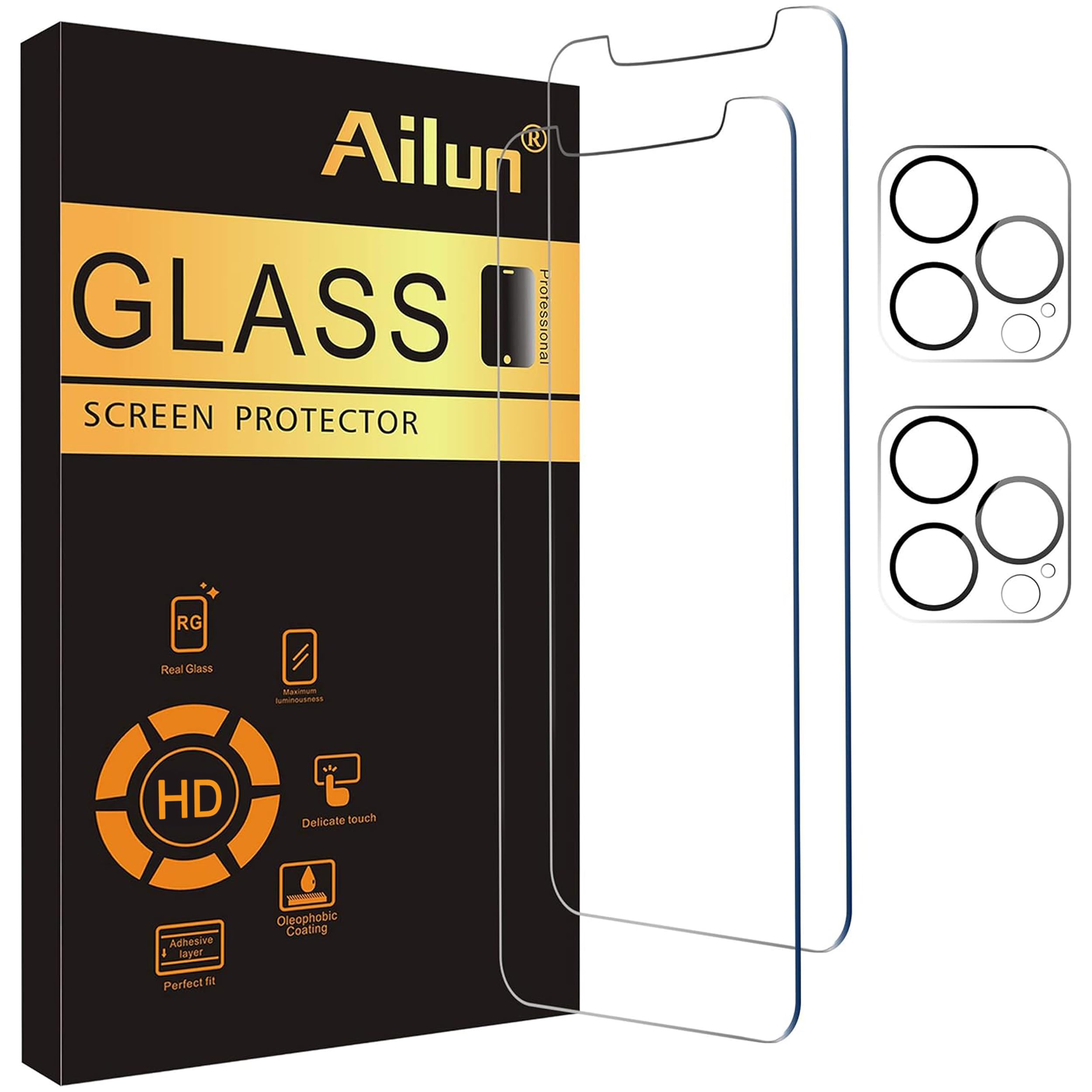 Ailun Screen Protector + Camera Lens Protector for iPhone 12 Pro Max | 2+2 Pack, 6.7 Inch, Case Friendly, Tempered Glass Film, HD
