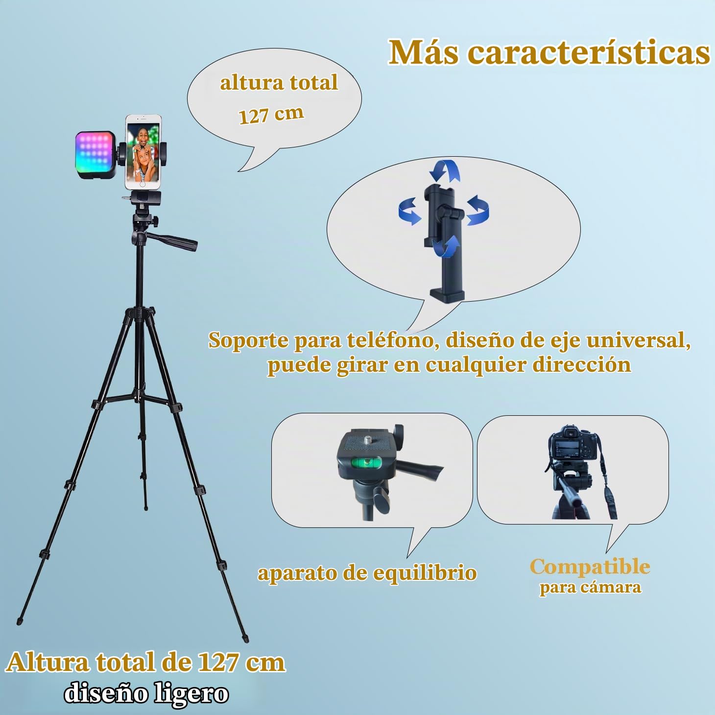 Vlogging Kit, Vlogging Kit para iPhone Andriod Phone, Kit de Vídeo Influencer w/Lavalier Mic/Luz RGB/Remoto/Trípodo Extensible Trípode móvil