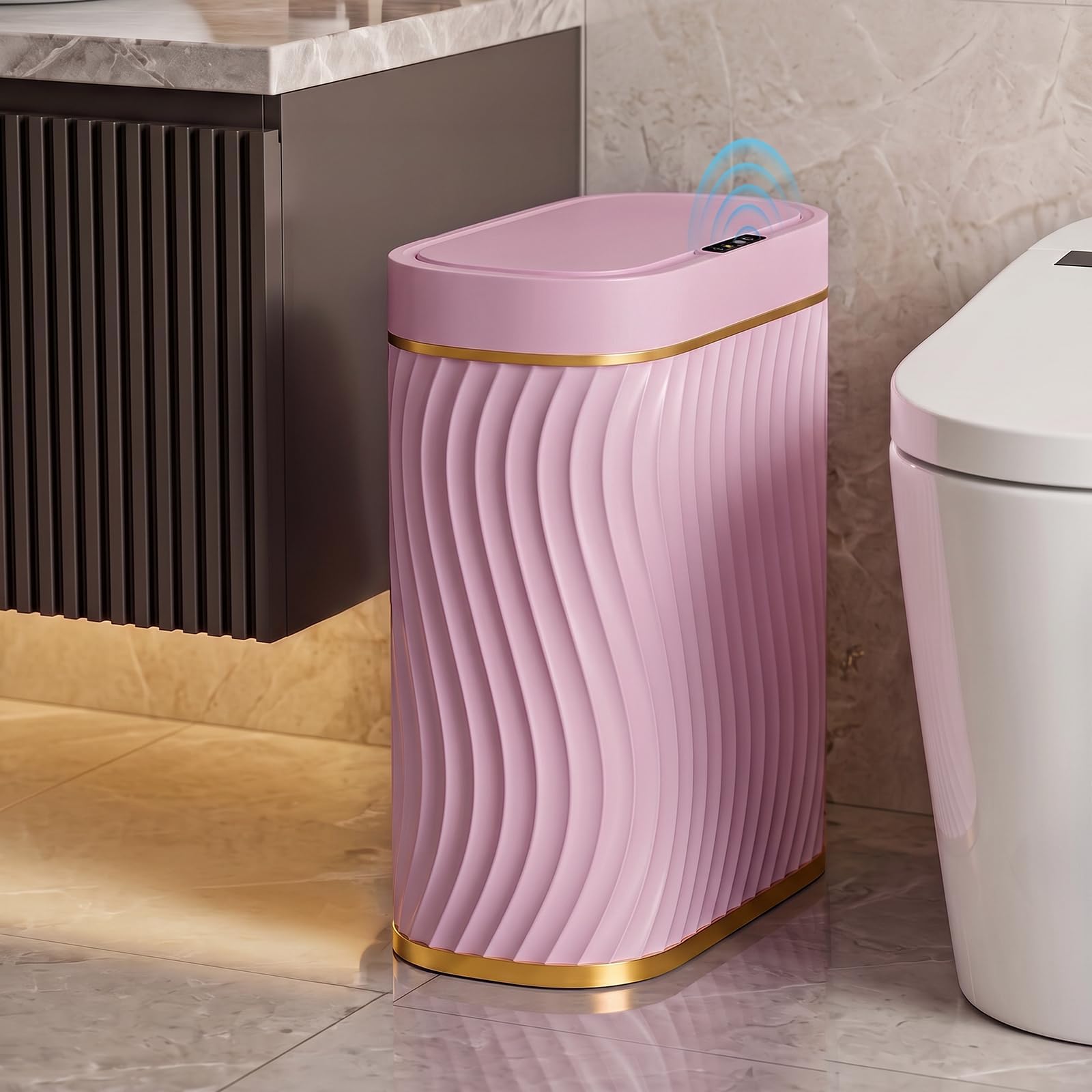 2.6 Gallon Automatic Bathroom Trash Can with Touchless Lid,Pink Gold