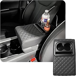 CDEFG Armrest Universal Box Pad Armrest Lid Cover Armrest Covers Centre Console Faux Leather Armrest Box Cover Cushion with Cup Holder Car Accessories (Thickened Sponge)